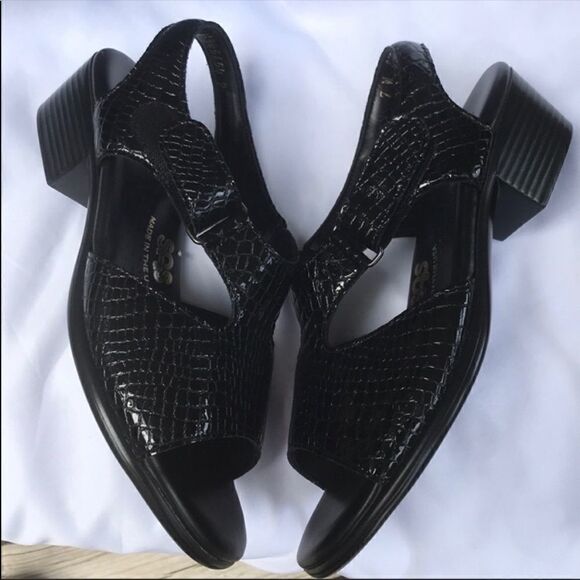 SAS CROC BLACK LEATHER SANDALS.  NEW IN BO… - Picture 3 of 8